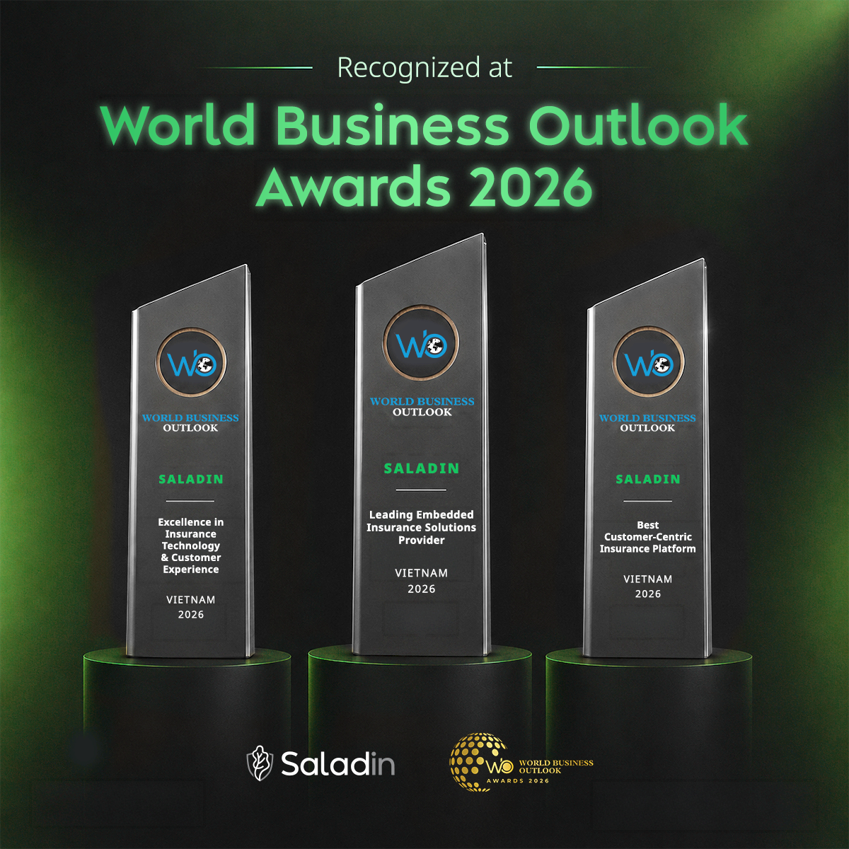 Saladin receiving three awards at the World Business Outlook Awards 2026