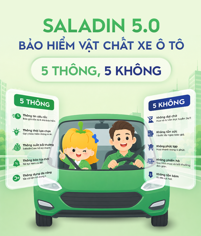 Saladin - Bảo hiểm vật chất xe ô tô, 5 thông 5 không